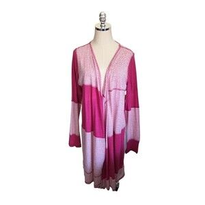 Allen Allen Duster Women's Size XL Color Block Pink Lagenlook Cardigan